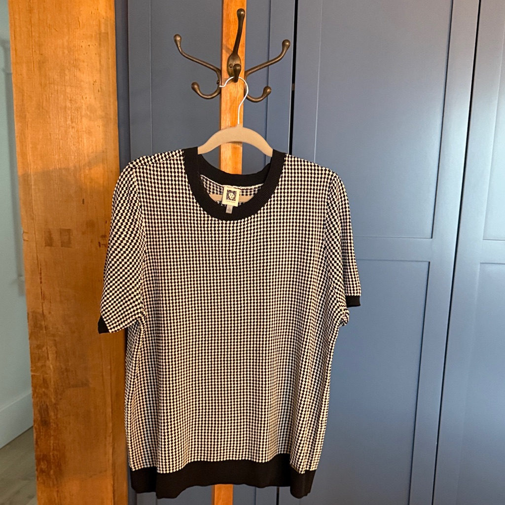 Anne Klein Black And White Houndstooth Knit Top